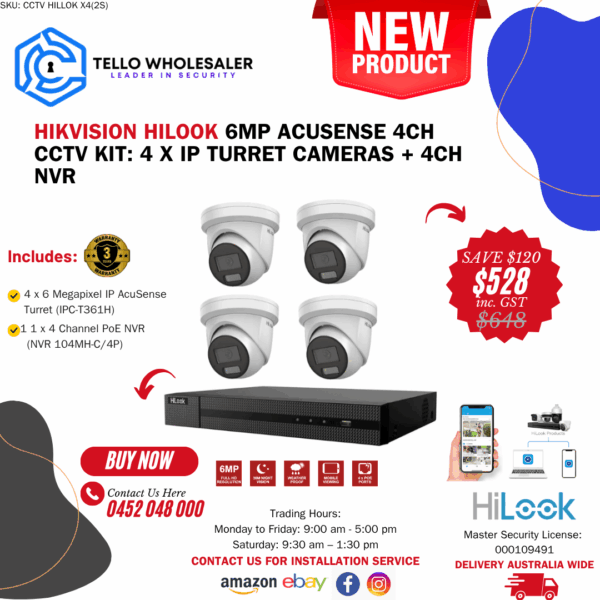 4 x 6mp IP AcuSense Turret +  1 x 4ch PoE NVR