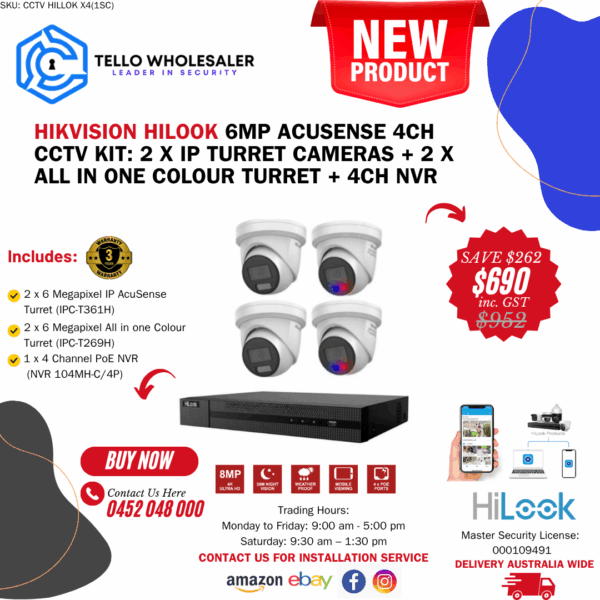 2 x 6mp IP AcuSense Turret + 2 x 6mp All in one Colour Turret  +  1 x 4ch PoE NVR