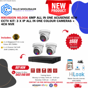 3 x 6mp IP All in one Colour +  1 x 4ch PoE NVR