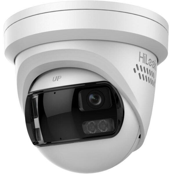 HiLook IPC-T289PH-MU/SL 8MP 180° Turret Camera with Active Blue/Red Strobe and Two-Way Audio, IR 30m 2mm