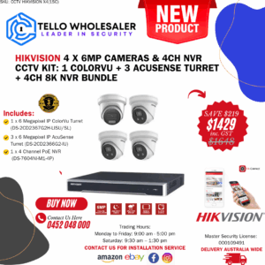 1 X 6mp IP ColorVu (Siren/Strobe) + 3 x 6mp IP AcuSense Turret (Mic) + 1 x 4ch PoE NVR