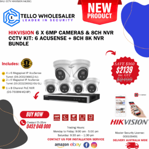 4 x 6mp IP AcuSense Turret (Mic) + 2 x 6mp IP AcuSense Turret (Siren/Strobe) + 1 x 8ch PoE NVR