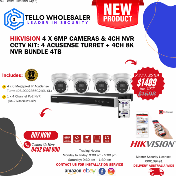 4 x 6mp IP AcuSense Turret  + 1 x 4ch PoE NVR