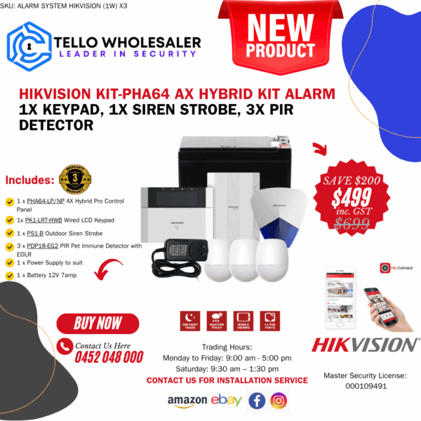 Hikvision KIT-PHA64 AX Hybrid Kit alarm  1x Keypad, 1x Siren Strobe, 3x PIR Detector