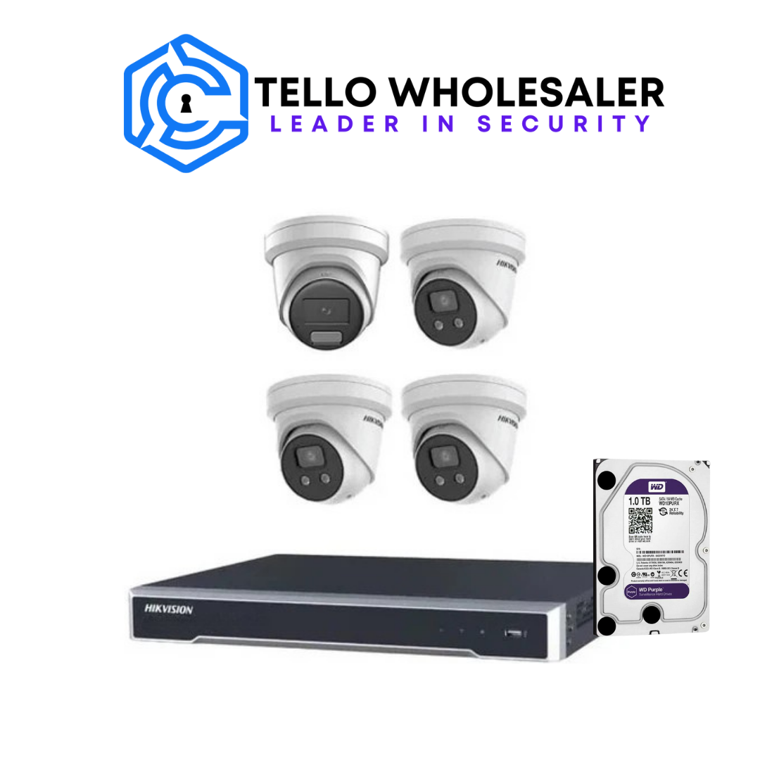 1 X 6mp IP ColorVu (Siren/Strobe) + 3 x 6mp IP AcuSense Turret (Mic) + 1 x 4ch PoE NVR + 4TB HD - Image 2