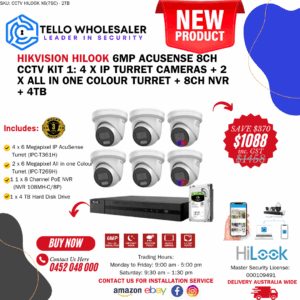 4 x 6mp IP AcuSense Turret + 2 x 6mp All in one Colour Turret  + 1 x 8ch PoE NVR + 4TB HD