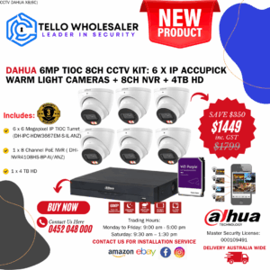 6 x 6MP Accupick Color (Mic/Smart Dual Light) + 1 x 8 Ch PoE NVR + 4TB HD