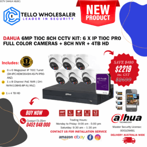 6 x 6MP Tioc Pro Full Color (Siren/Strobe/Two-Way Audio) + 1 x 8 Ch PoE NVR + 4TB HD
