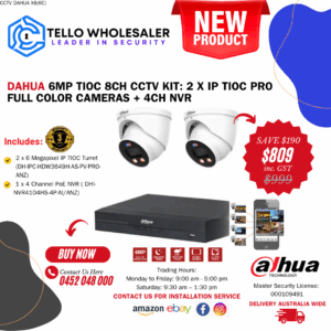 2 x 6MP Tioc Pro Full Color (Siren/Strobe/Two-Way Audio) + 1 x 4 Ch PoE NVR