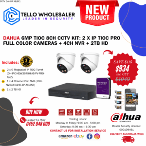 2 x 6MP Tioc Pro Full Color (Siren/Strobe/Two-Way Audio) + 1 x 4 Ch PoE NVR + 2TB HD