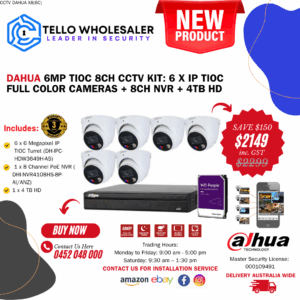 6 x 6MP Tioc Full Color (Siren/Strobe/Two-Way Audio) + 1 x 8 Ch PoE NVR + 4TB HD