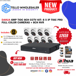 8 x 6MP Tioc Pro Full Color (Siren/Strobe/Two-Way Audio) + 1 x 8 Ch PoE NVR