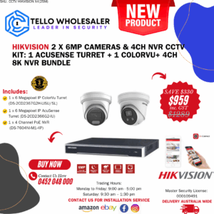 1 x 6 MP IP AcuSense Turret (Mic) + 1 x 6 MP IP Colorvu (Siren/Strobe) + 1 x 4 Ch PoE NVR