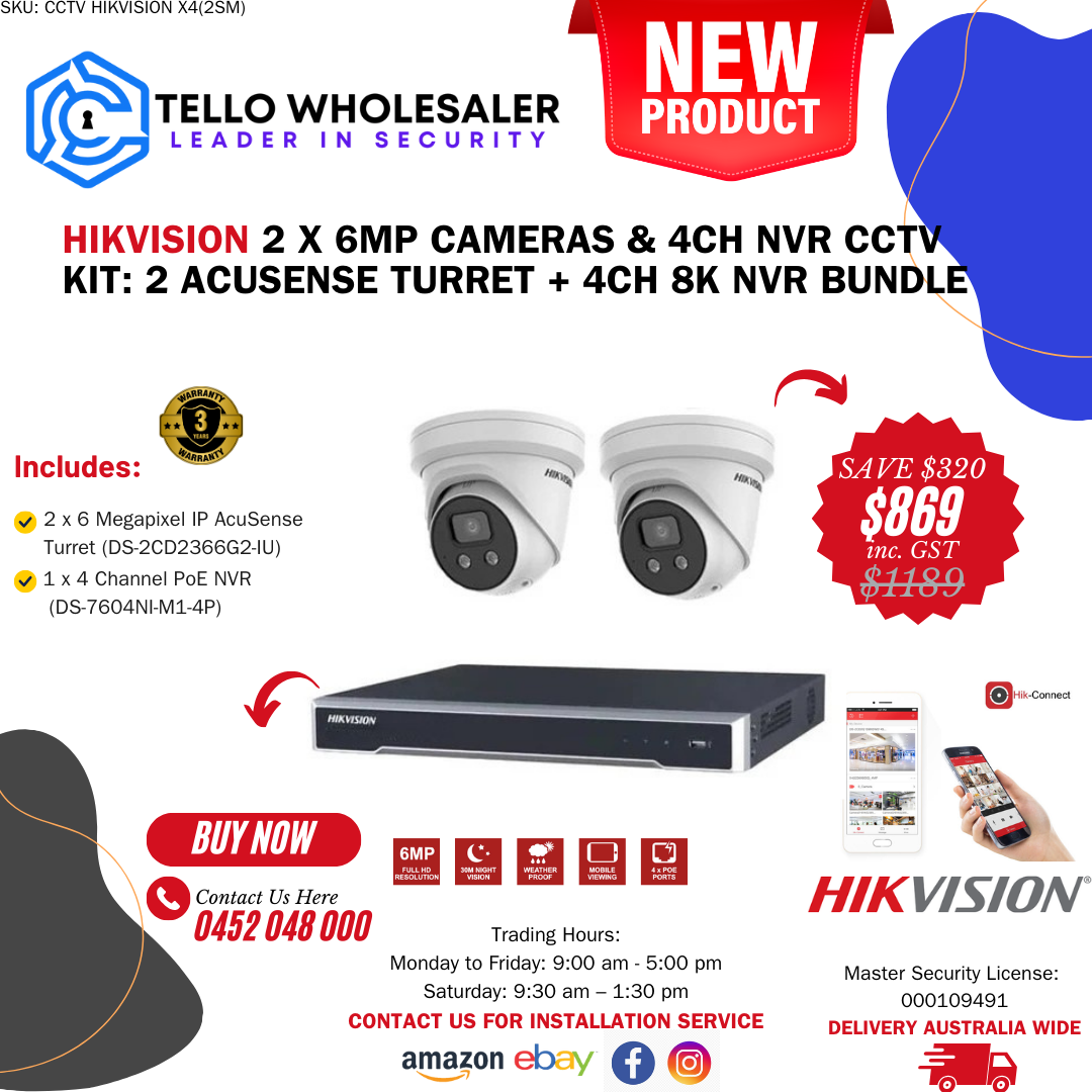 2 x 6 MP IP AcuSense Turret (Mic) + 1 x 4 Ch PoE NVR