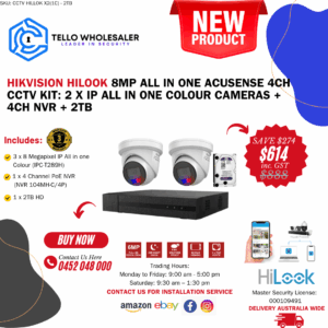3 x 8mp IP All in one Colour + 1 x 4ch PoE NVR + 2TB HD
