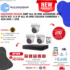 3 x 6mp IP All in one Colour + 1 x 4ch PoE NVR + 2TB HD